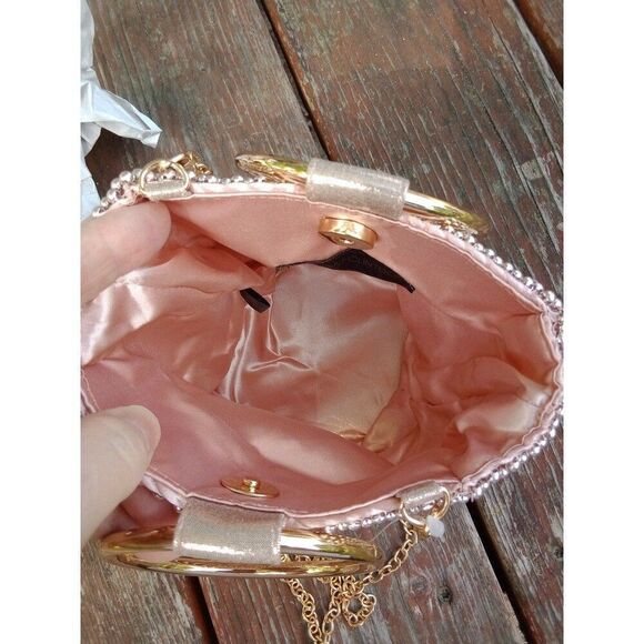 Rose Gold Gunne Sax by Jessica McClintock Gwen Ball Mesh Metal Ring Wristlet Bag - Picture 5 of 11